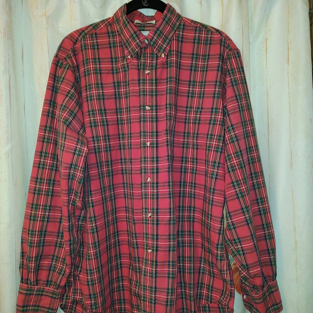 Men's Huntington Dress Shirt-Long Sleeve Red Plain-Size Medium